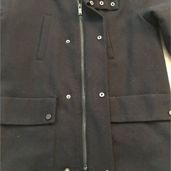 Zara Boys Hooded Coat Size 11/12 Black Wool Blend Zip Pockets Snap Closure - Picture 6 of 7